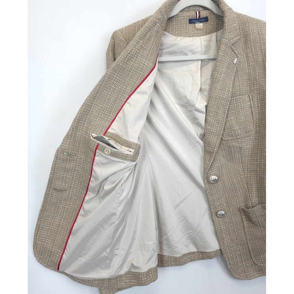 Tommy Hilfiger Blazer Womens 10 Beige Textured Metallic Two Button Lined Jacket - Picture 12 of 14